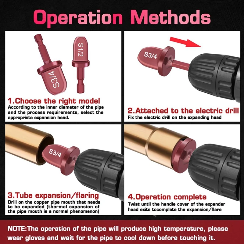 7Pcs Swaging Tool Drill Bit Set,Pipe Expander Tool,1/4In, 3/8In,1/2In,5/8In,3/4In,7/8In Hexagonal Copper Tubing Tool Bit Durable