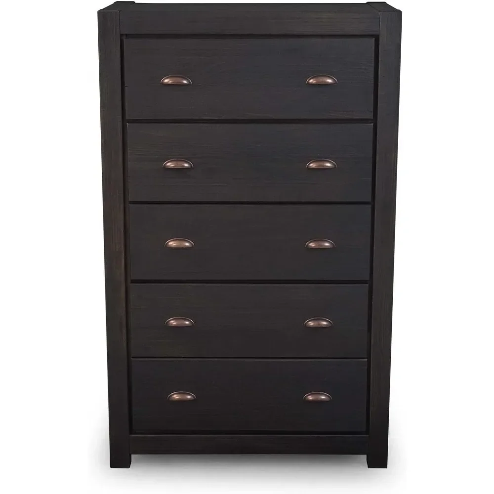 Montauk 5-Drawer Chest, Solid Wood with a Farmhouse Black Finish