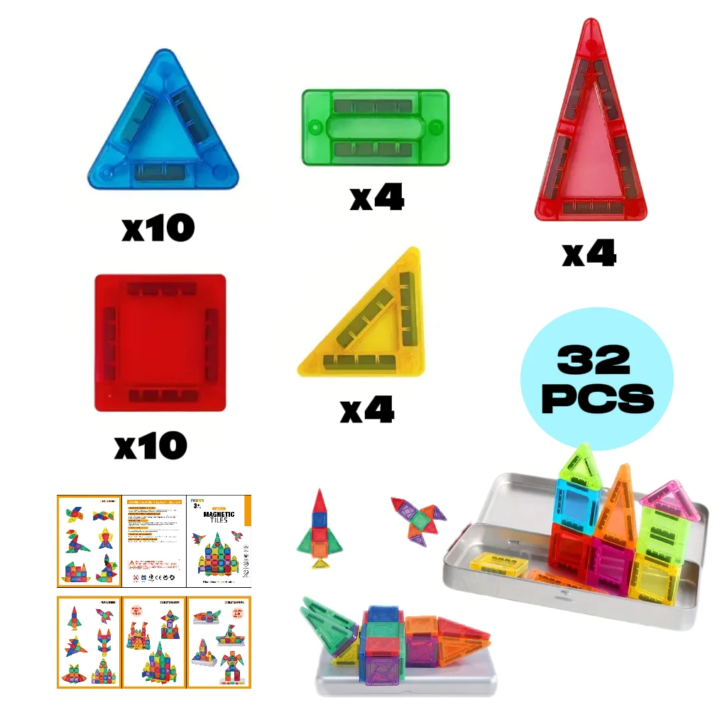 Magnetische bouwsteenreisset, gemakkelijk mee te nemen met ijzeren opbergdoos, creatieve bouwset, educatief speelgoed met stengel voor kinderen