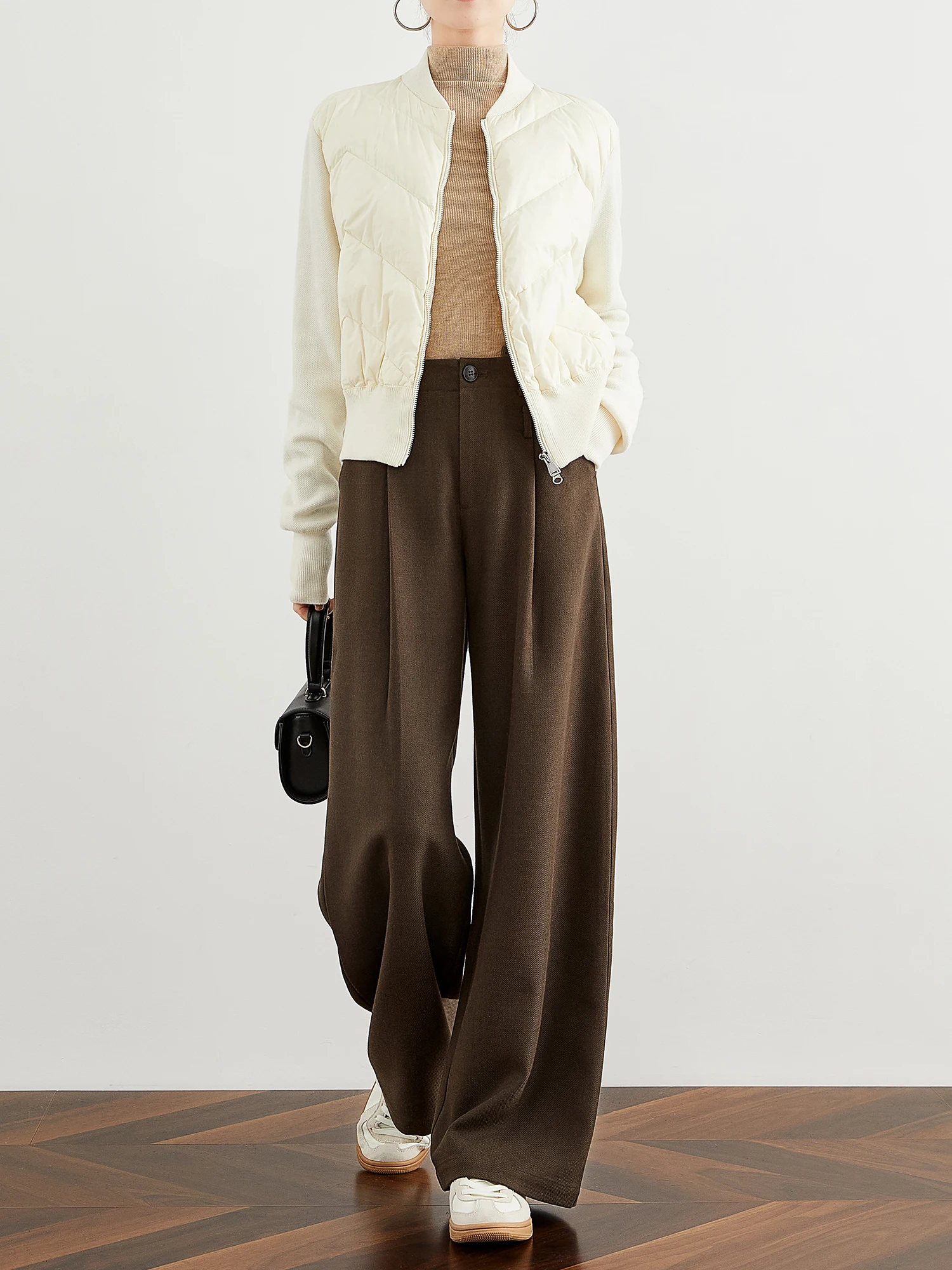 Elegant Thickened Woolen Wide Leg Suit Pants Floor-Length Casual Trousers for Women Autumn Winter High Waist Straight Cut