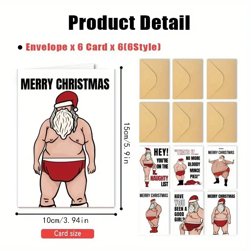 مضحك سانتا كلوز بطاقات المعايدة مع مغلف حفلة عيد الميلاد عطلة بطاقات المعايدة دعوة حفلة 10 مجموعات إجمالي 60 قطعة بطاقات