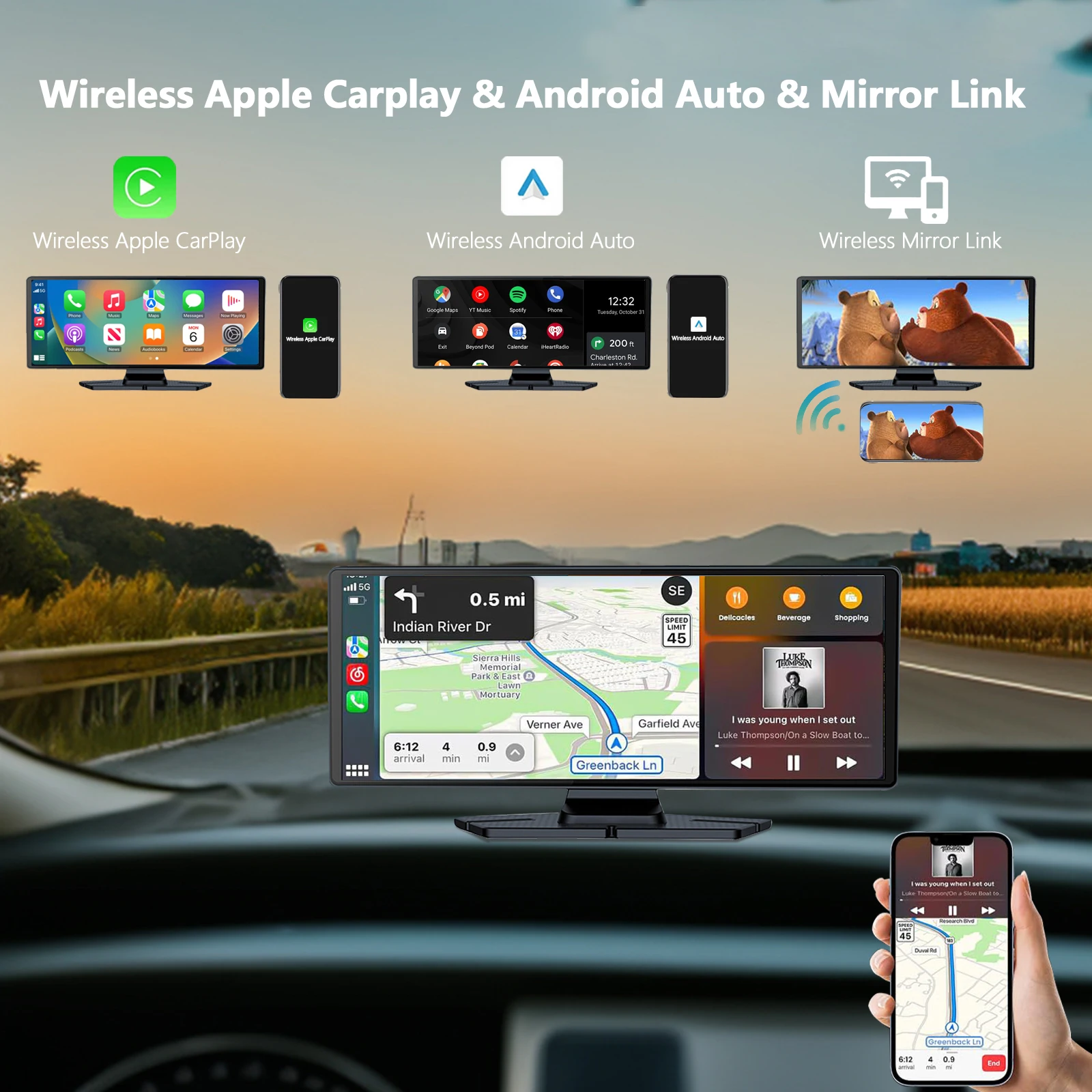 10.26 inch Carplay Android Auto Portable Car Stereo Touchscreen with 4K Dash Cam Wifi BT Multimedia Player Intelligent Screen