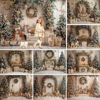 Gold Christmas Gift Room Background Photography Glitter Candle Xmas Tree Wreath Wooden Backdrop Kid Birthday Family Photo Studio