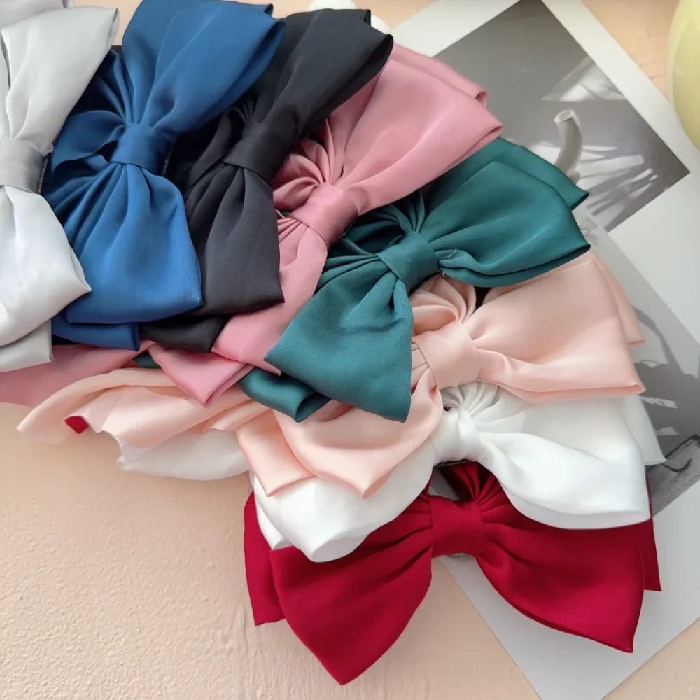 مشبك شعر طويل من الساتان بفيونكة كبيرة للفتيات، إكسسوارات أنيقة للرأس الخلفي، 6 أنماط للأزياء اليومية، عصري باللون الأحمر على الإنترنت