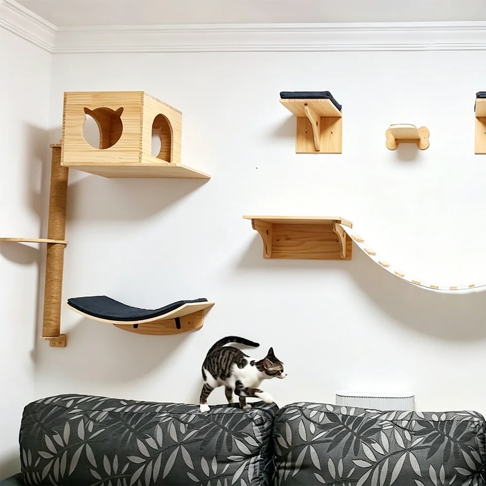 Rascador para gatos con plataforma salto, puente paso y cama acogedora - imagen 3