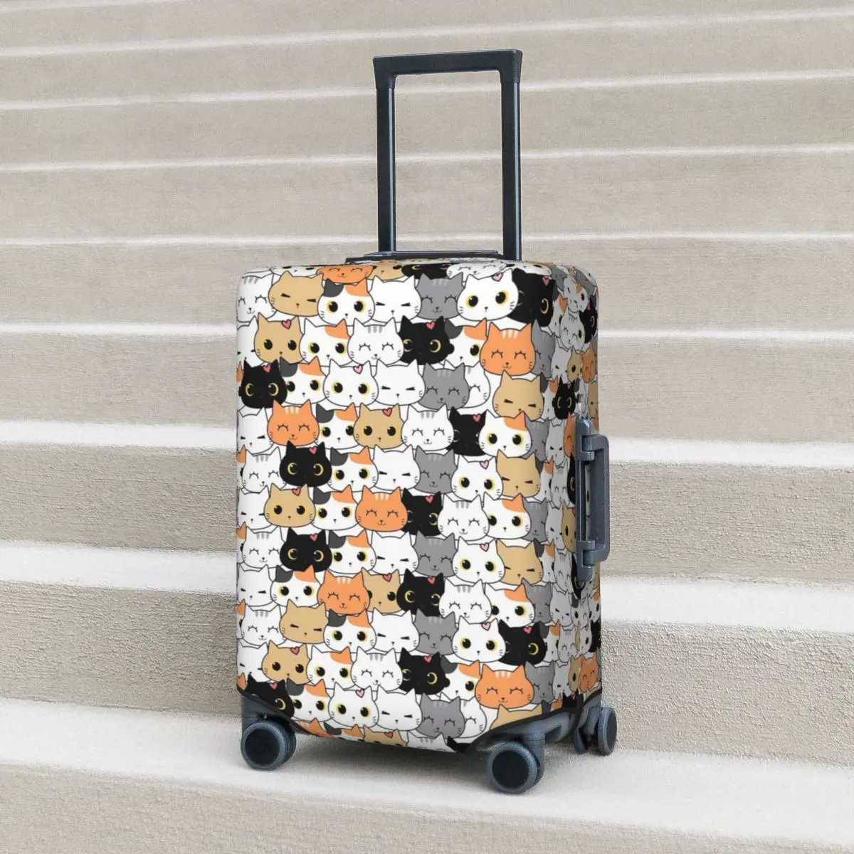 

Cute Cats Repeat Funny Animal Manga Suitcase Cover Protection Elastic Travel Luggage Protector Covers for 18-32 Inch