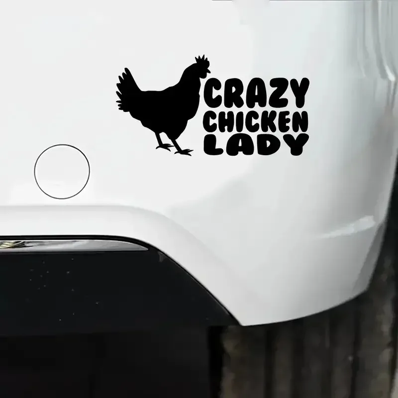 Crazy Chicken Lady Die Cut Car Sticker For Laptop Bottle Truck Phone Motorcycle Van SUV Jeep Paint Window Wall Cup  15CM PVC KK