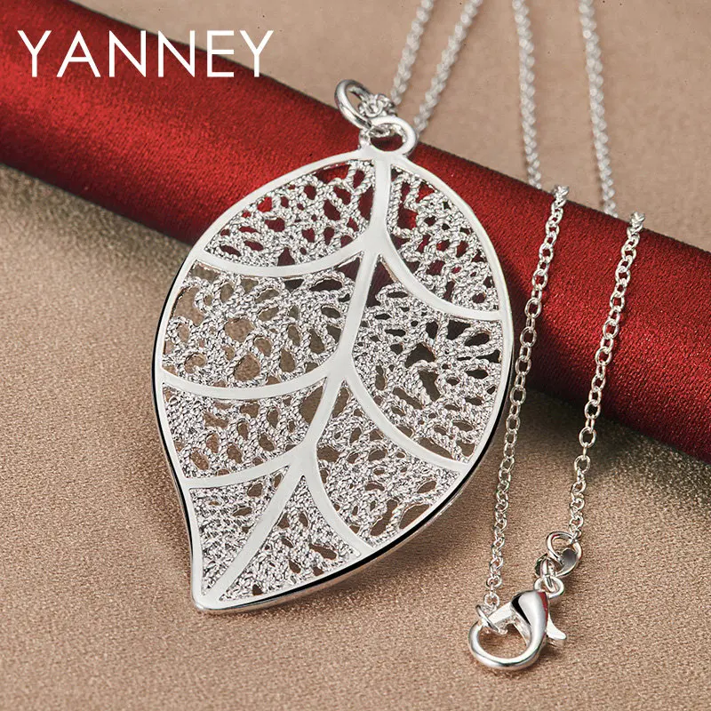 

New 925 Sterling Silver Necklace 16-30 Inches FIne Leaf Pendant For Women Fashion Wedding Gift Party Jewelry