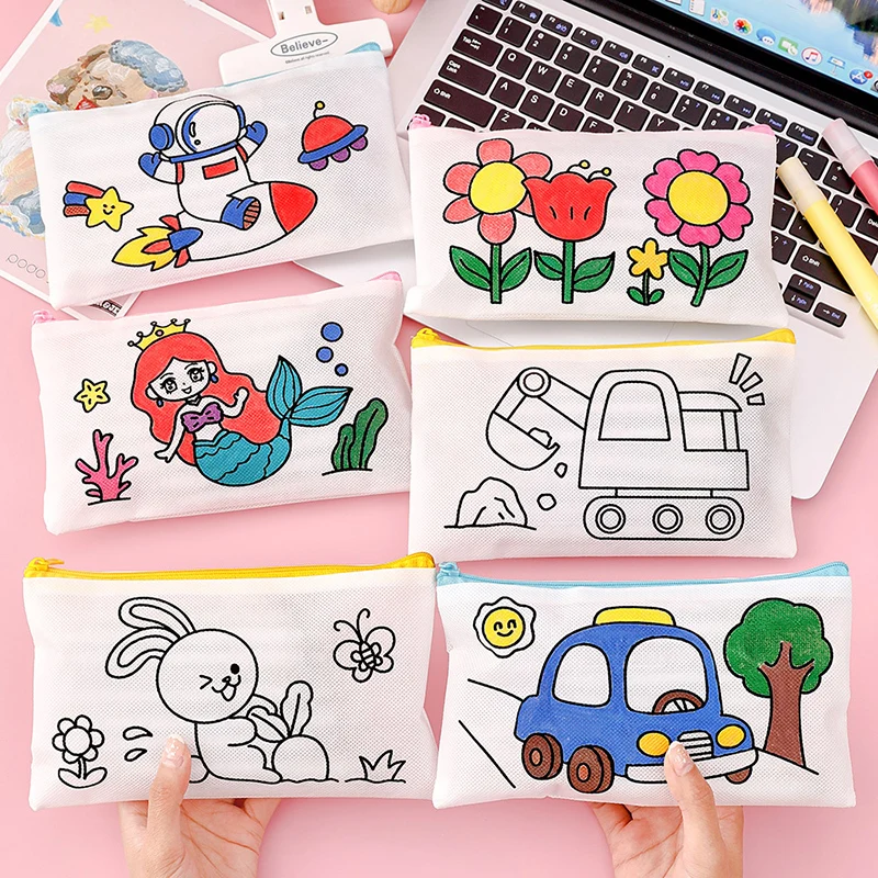 Back To School Supplies DIY Pencil Pouch Case Handmade Pencil Stationary Items Storage Bag Children Gift Drawing Toy Teaching Ac