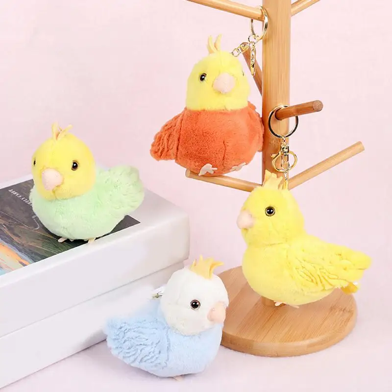 Parrot Doll Pendant Cute Plush Parrot Keychain Soft Stuffed Animals Backpack Keyrings Plush Bag Charm Kids Girls Birthday Gifts