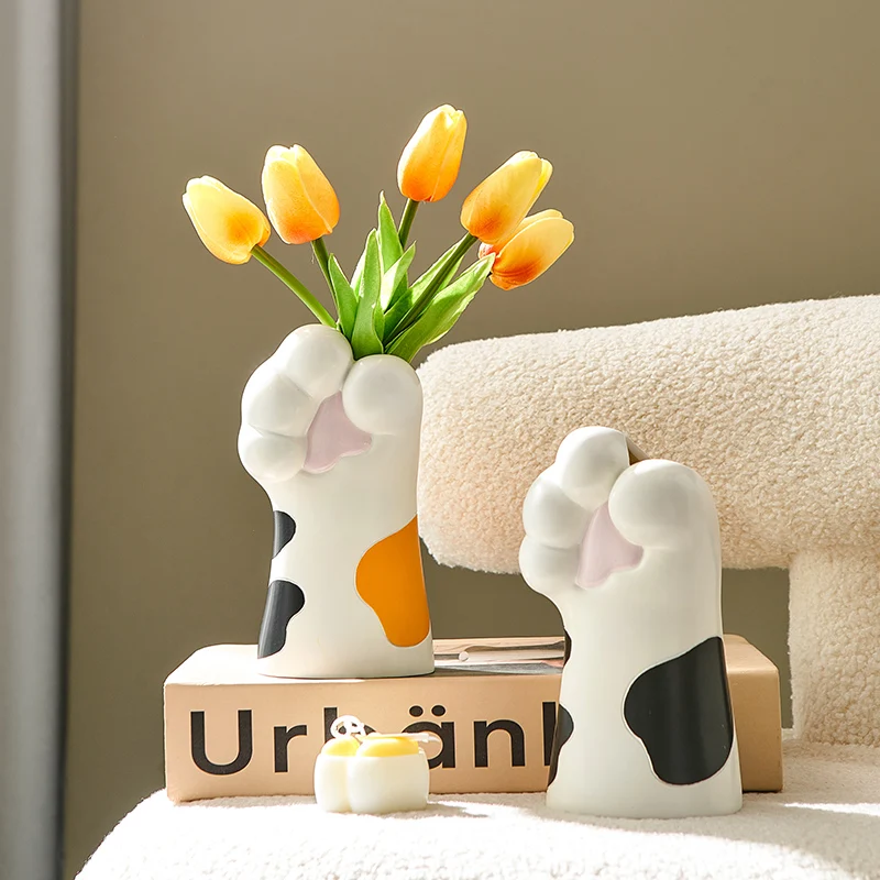 Creative vase cat claw ornament cute desktop living room home porch TV office flower arrangement decoration