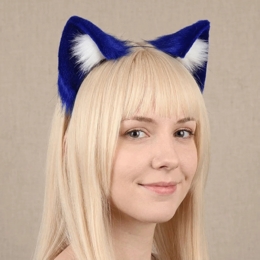 Cute Animal Cat Ears Headband Furry Gothic Lolita Ears Headwear Realistic Reusable Cosplay Headband Festival