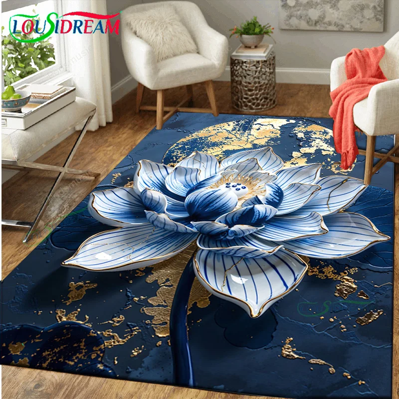 

Gold Reborn Porcelain Lotus Entrance Carpets for Kitchen Floor Bedroom Rugs Home Decor Decoration Doormat Outdoor Room Foot Mats