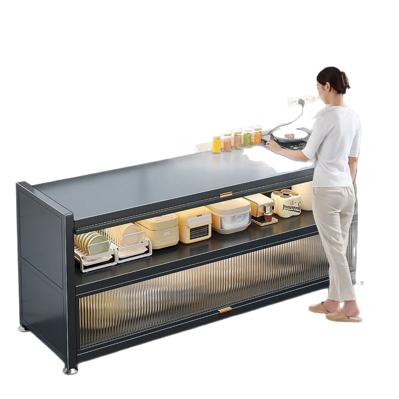 Kitchen shelves floor-to-ceiling multi-level storage cabinets Multi-function microwave side bowl home storage cabinets with door