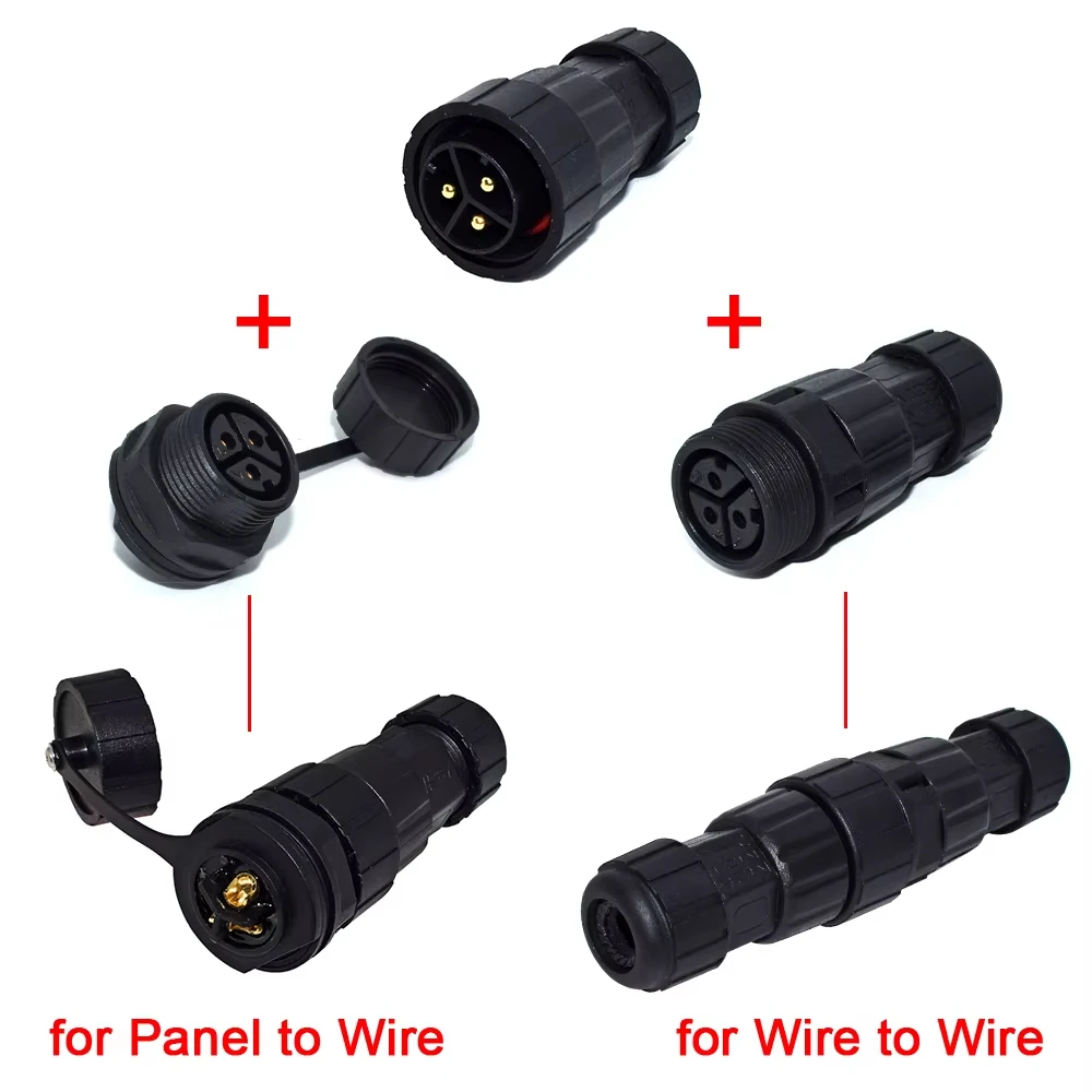 M25 Connector Male Female Wire or Panel Mount 3Pin Welding Power Plug Waterproof for WVC600W-2800W Solar Grid Tie Micro Inverter