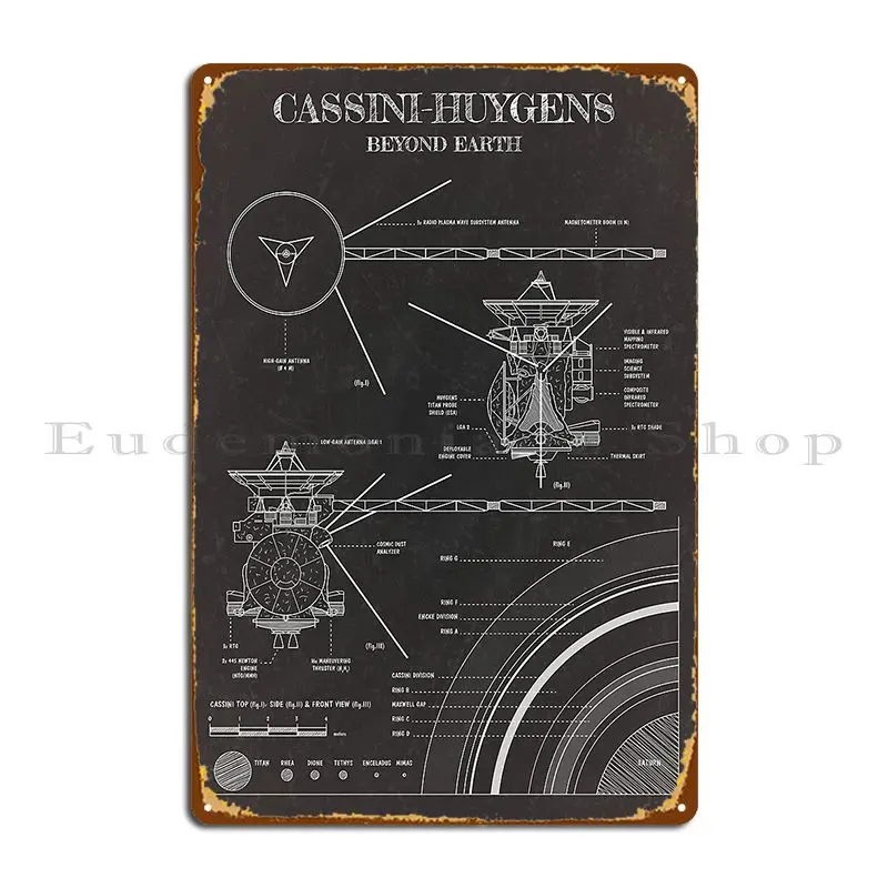 لوحة معدنية للحفلات ، علامة معدنية ، إنشاء كهف حديد ، ملصق علامة قصدير ، مجسات استكشاف الكوكب الخارجي ، كاسيني هويجنز ، شخصية