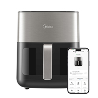 MIDEA Hot Air Fryer 6.5L XL LED Touch Screen Adjustable Heating Wind Temperature Timer Less Oil 2000W Black Tape