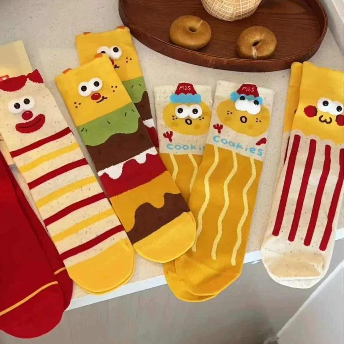 5 Pairs Athletic Crew Dress Sock Cute Cartoon Autumn Winter Fun anti-slip sweat-absorbing Deodorize Antibacterial Pile B8W208