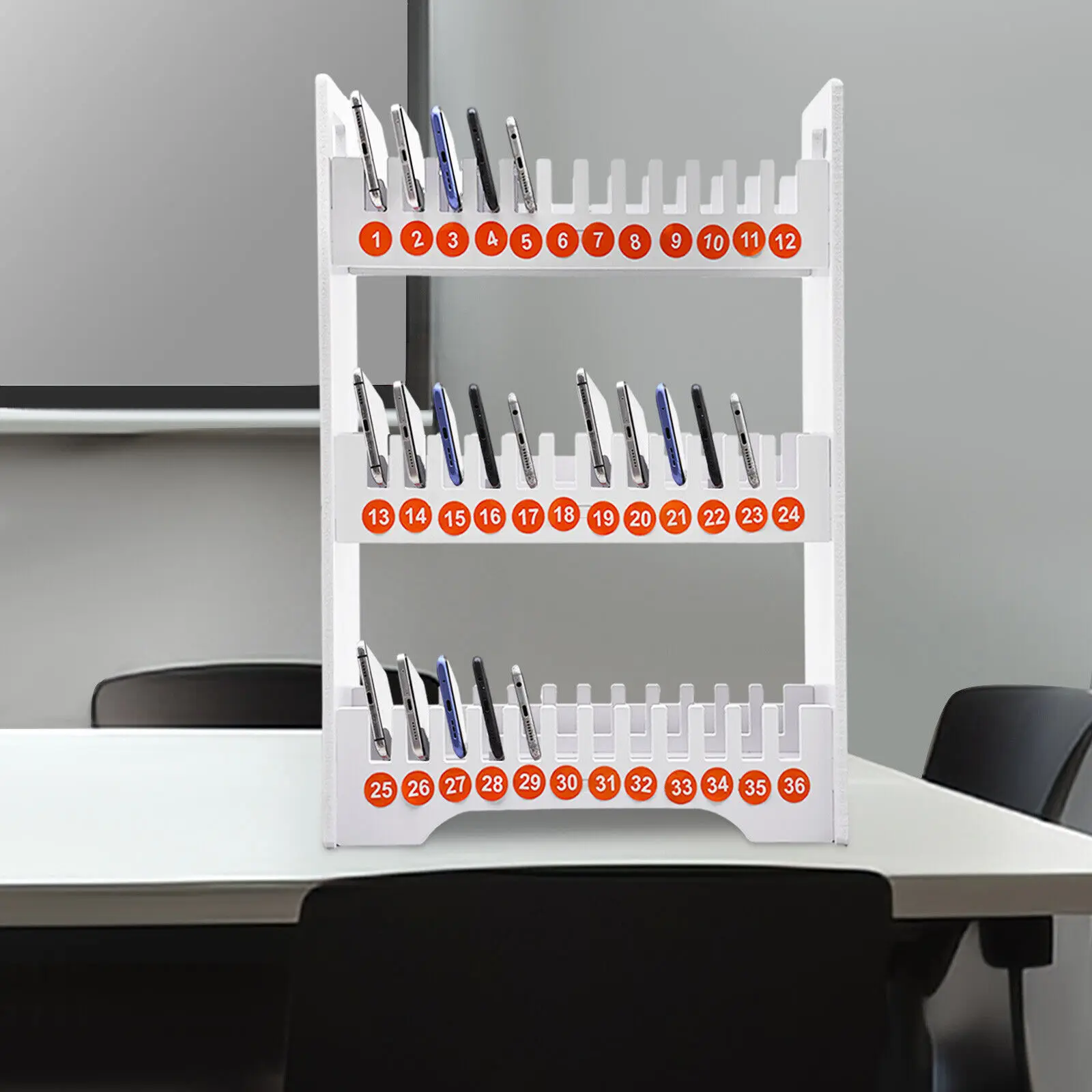 3-Tier PVC Cell Phone Holder TabletopClassroom Cell Phone Storage Free Standing Mobile Phone Holder For Classroom Office