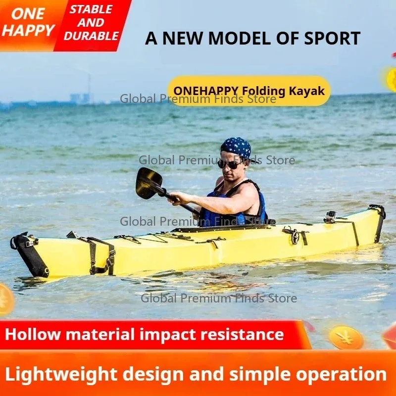 PP Foldable Kayak/Canoe/Raft, 3.9m Rigid Single Boat 100kg Load, Hard Shell Portable Watercraft for Solo River/Lake Recreation