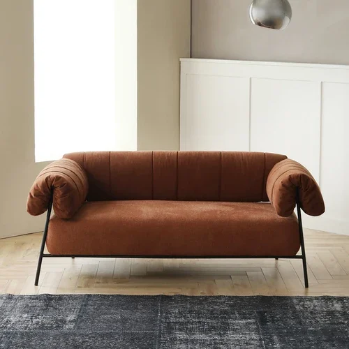 Suede Removable and Washable Fabric Sofa Small Apartment Living Room Caramel Japanese Double