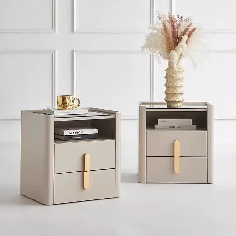 منضدة درج طاولة بجانب السرير مجموعة أثاث غرفة النوم طاولة زاوية خشبية فاخرة طاولة جانبية للسرير مع درجين