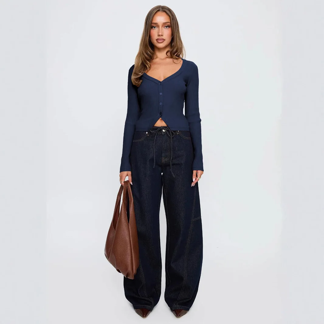 Cardigan Femmes vêtements d'hiver Femme col en v à manches longues femmes haut Style Simple couleur unie tout-match à la mode mince automne vêtements