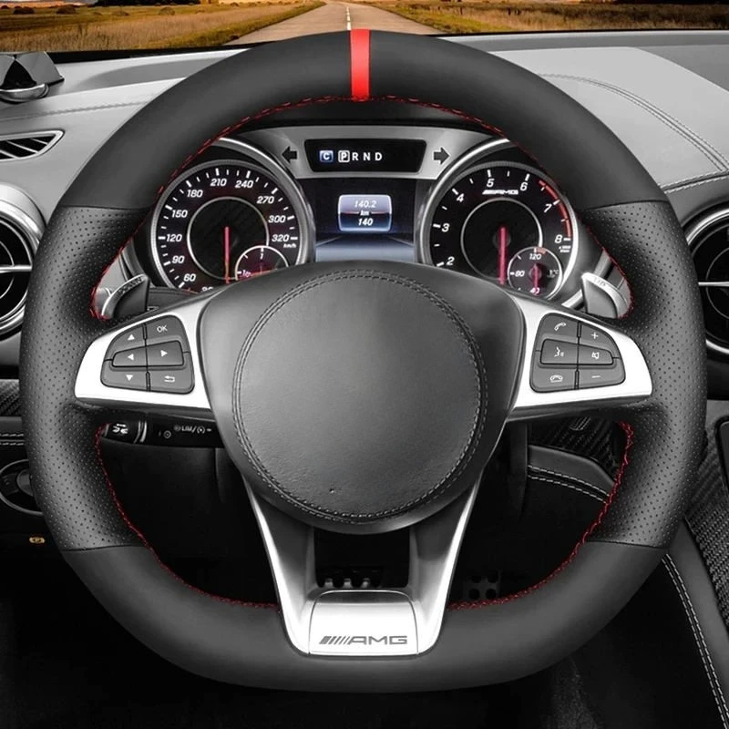 Customized Car Steering Wheel Cover Non-Slip Suede Braid For Mercedes-Benz A 45 AMG C 43 63 A-Class AMG CLA 45 S-Class S500