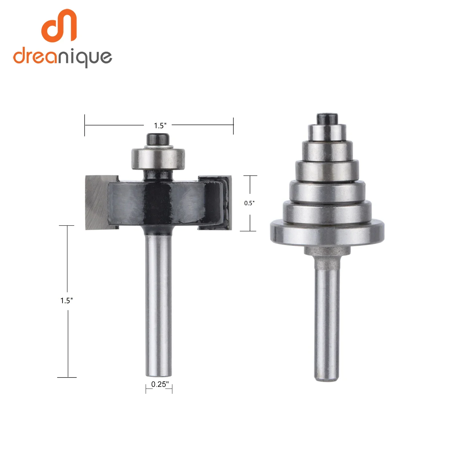 

2PCS 1/4" Shank Rabbet Router Bit Woodworking cutter with 6 Bearings Set Groove Milling Cutter for Woodworking Tools