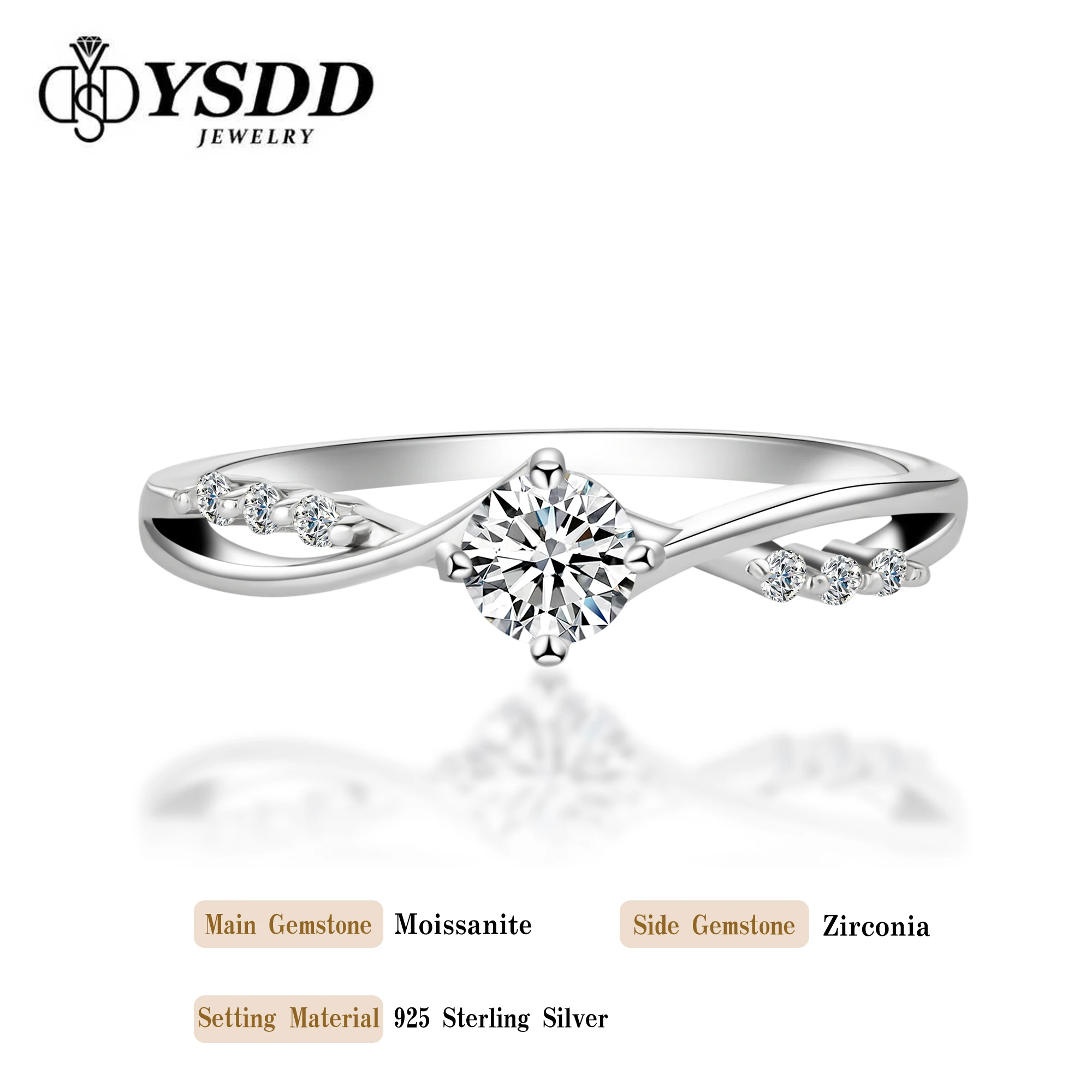 

#321 YSDD Light Luxury 925 Sterling Silver 0.3 Carat Branded Moissan Diamond Women's Wedding Band Exquisite Gift Wrap