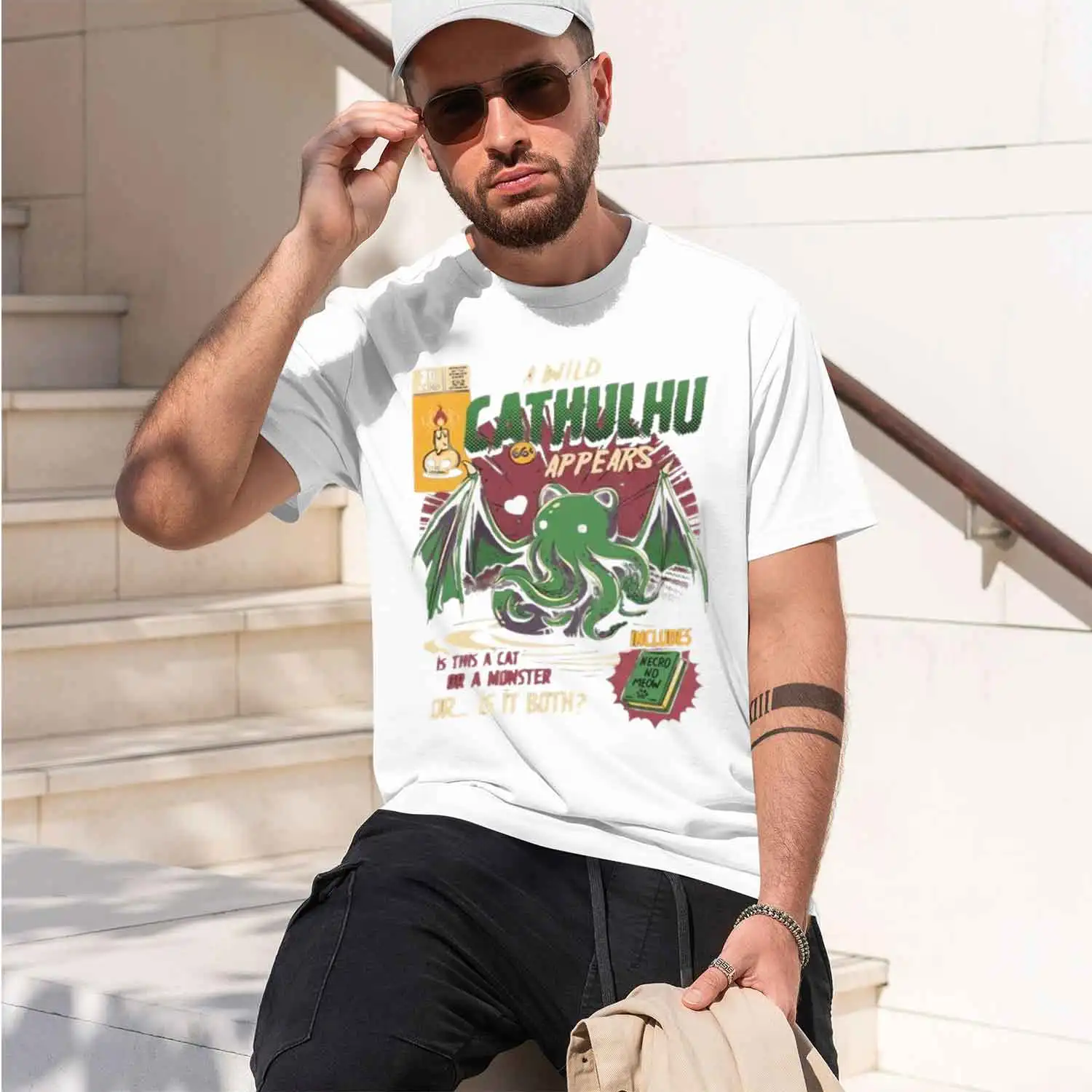 Retro Com Style Men's T-Shirt Cthulhu Appears Pattern Summer Casual Wear For Horror Fans And Geek Gift 2026 New Model Short-slee