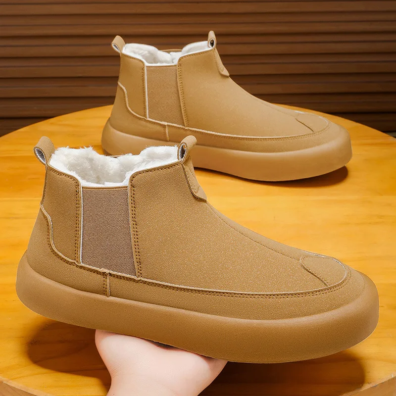 

New men's winter warm snow boots, fashionable and trendy fleece and thickened cotton shoes, British-style outdoor boots
