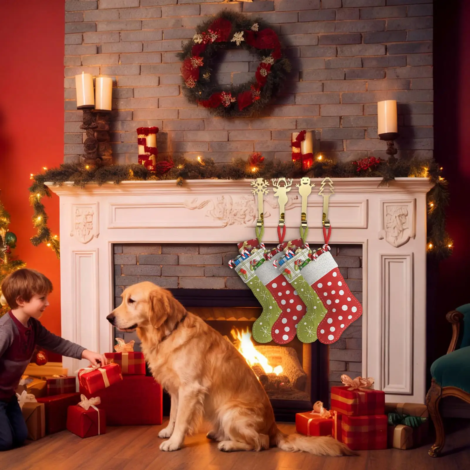 

Рождественские вешалки для чулок, 4 шт., нескользящие металлические легкие рождественские украшения, зажимы, вешалка для гирлянд, держатели для чулок