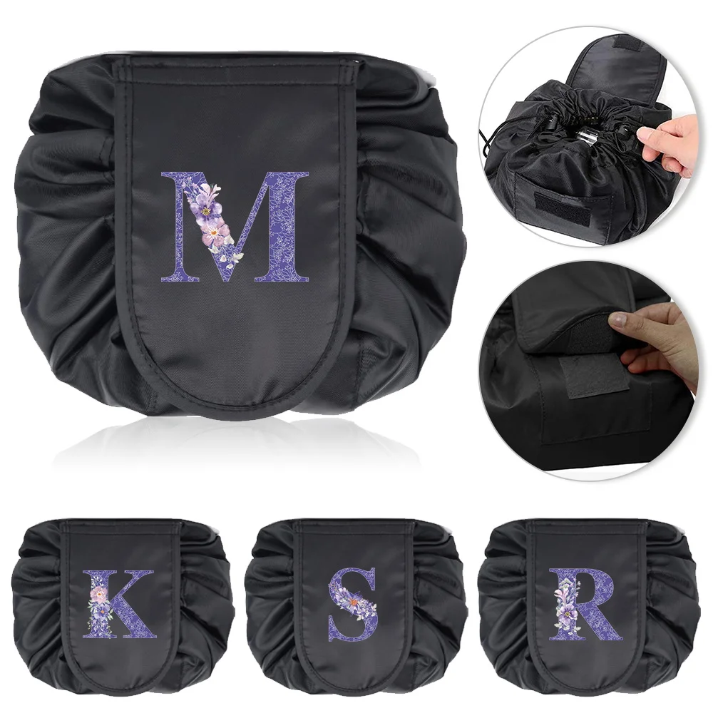 

Lazy Makeup Bag Travel Large Capacity Cosmetic Case Purple Flower Series Lipstick Organizer Bags Portable Beauty Case
