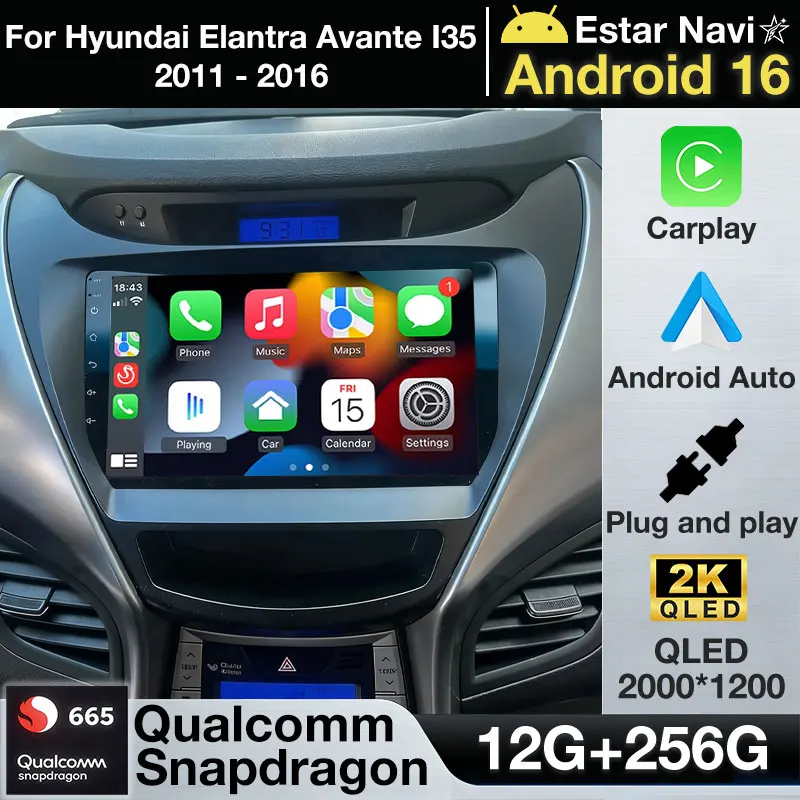 Android 16 Wireless Carplay For Hyundai Elantra Avante I35 2011 2012 2013 2014 2015 2016 Car Radio GPS Navigation Multimedia BT