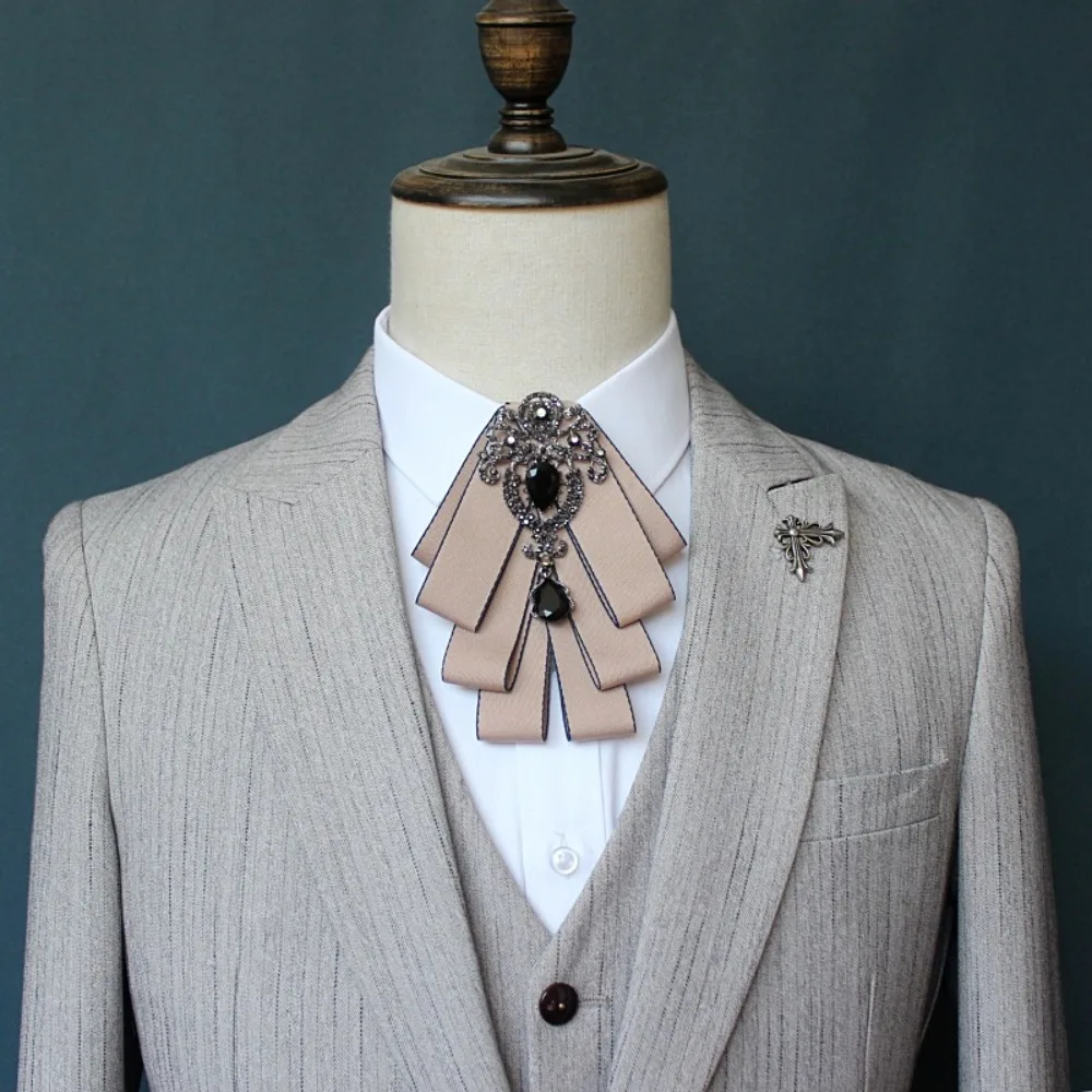 

Handmade Rhinestone Bow Tie Vintage Business Crystal Ribbon Bow Tie Brooch British Neckties Suit Shirt Collar Flowers