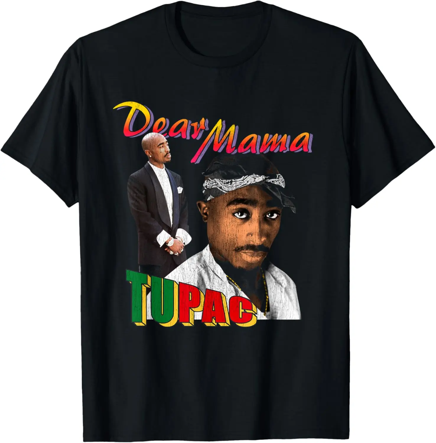 Official Tupac Dear Mama Photos T-Shirt 100% Cotton Trendy Y2K Short-Sleeve Tee – Soft, Quick-Drying, & Moisture-Wicking; Ideal