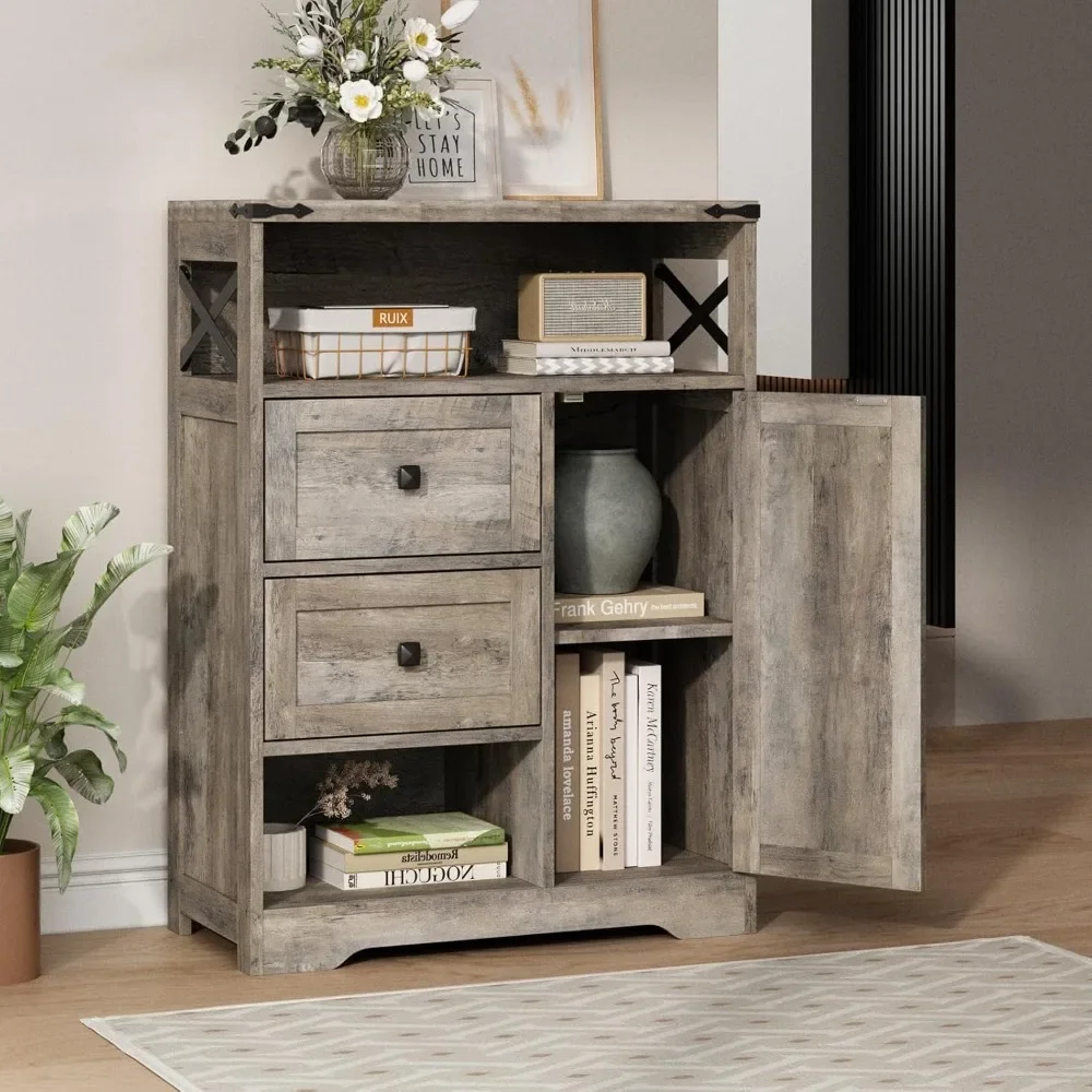 Farmhouse living room independent storage cabinet with 2 drawers and shelves,used for living room,bathroom, kitchen,laundry room