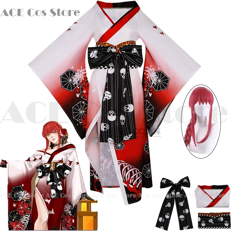 Anime  Makima Cosplay Costume Hyakkiyakou‘s Shutendoji Japanese Kimono Bathrobe Wig Woman Sexy Halloween Suit Makima