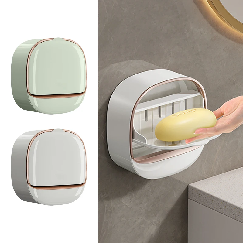 

New 1Pcs Wall-mounted Soap Dish With lid, Drain Soap Dish Without drilling, Soap Storage Rack For bathroom, Bathroom Accessories