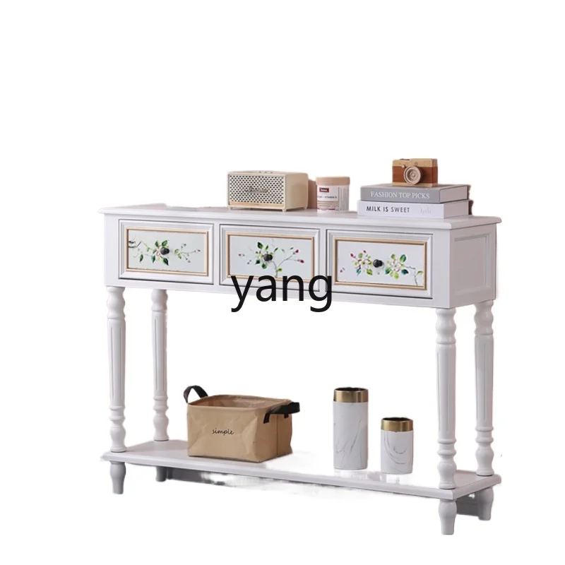 

LH shoe cabinet integrated home living room partition balcony narrow strip table solid wood hand-painted storage cabinet