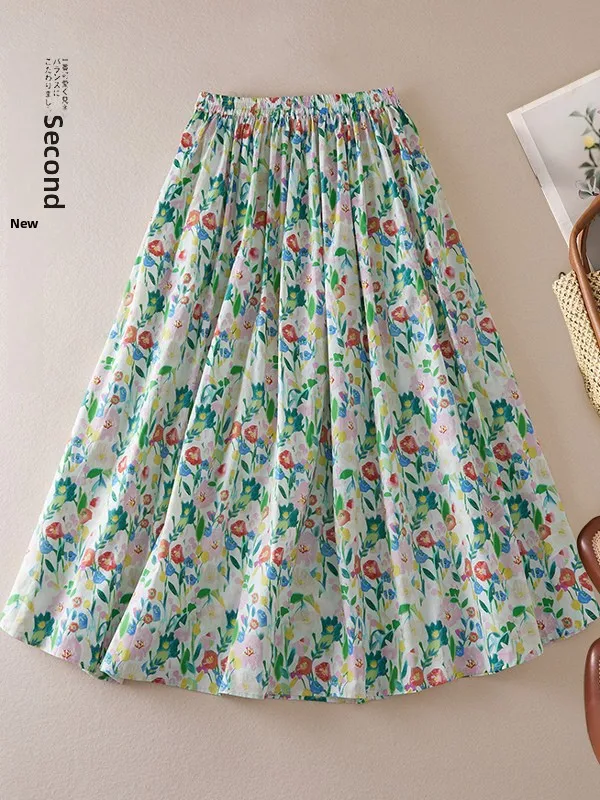 

Romantic Floral Print Midi A-Line Skirt Women's Versatile Design Commute Casual Spring Shape No Brand Umbrella Skirt