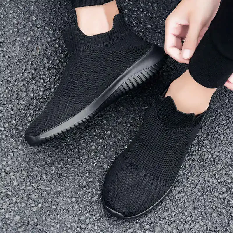 Fitness Black Sneakers Luxury Designer Trainer Slip On Shoes Men Transparent Men's Leather Shoes Knitting Tenis Casual Tennis