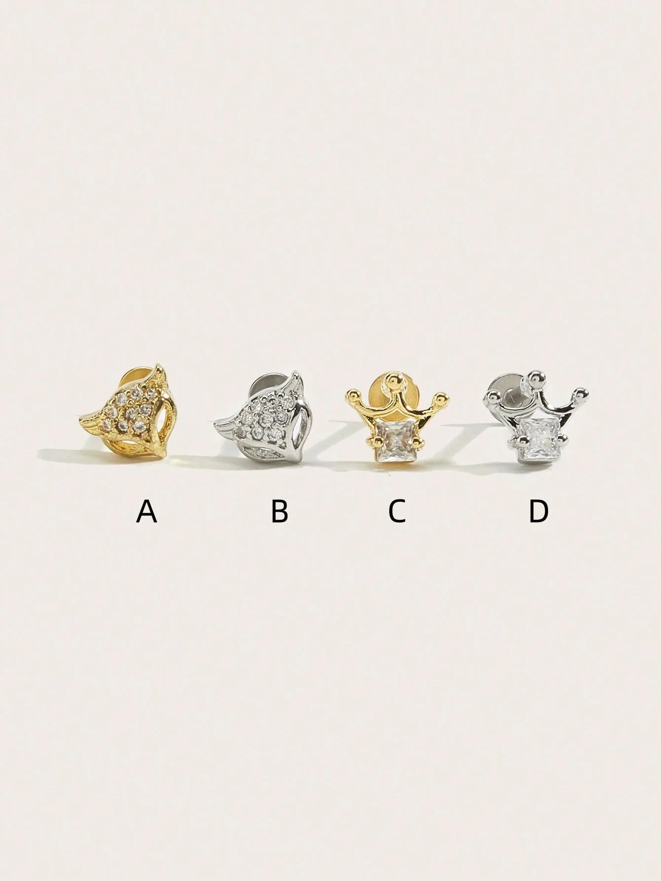 Sparkle Studs Stainless Steel Diamond Fox Animal Crown Earring, Simple and Versatile  Two sizes for women 1pce