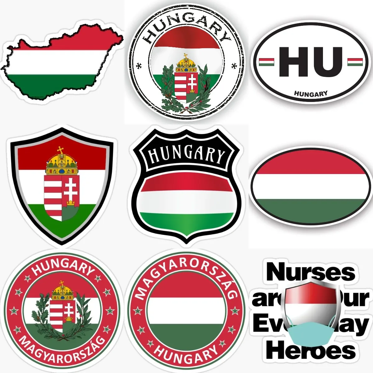 Hungary HU Flag Map National Emblem Badge Sticker for Decorate Car Motorcycle Window Bicycle Truck Laptop Wall Room Decal