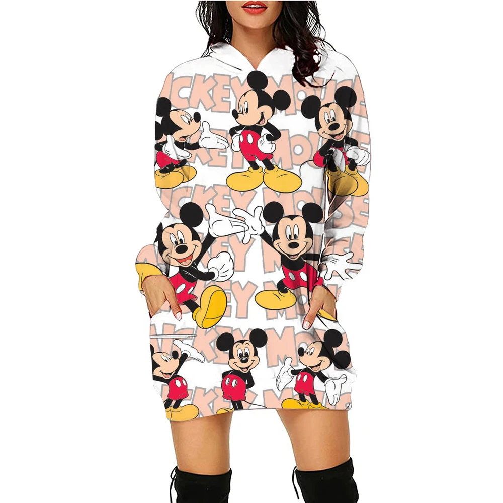 Dance Dress Hoodie Korean Fashion Long Sleeve Hoodie Dress Elegant Women\'s Party 2025 Minnie Mouse Kawaii Disney Sexy Mickey