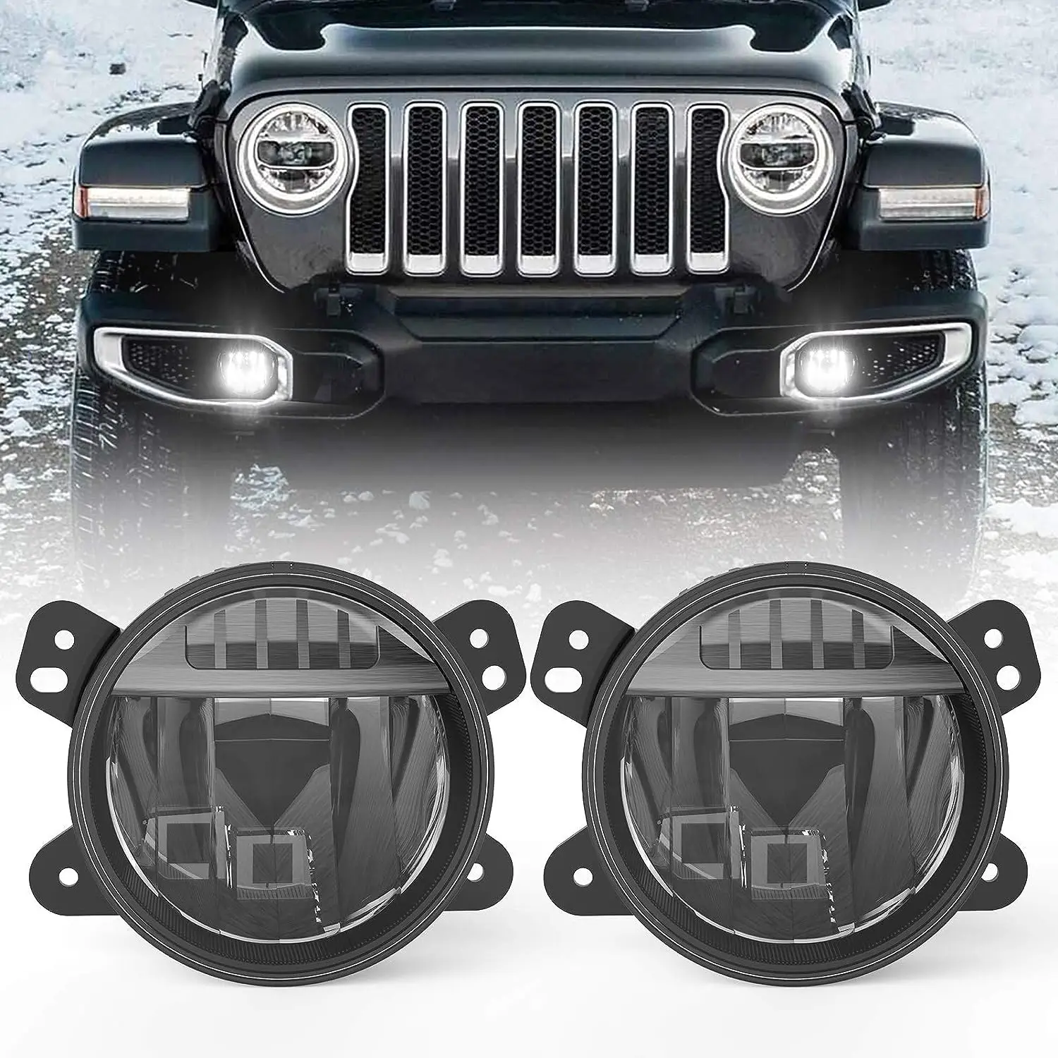 

40W 4" LED Fog Lights For Jeep Wrangler JL 2018 2019 2020 2021 2022 2023+ Rubicon Sahara Bumper Lights LED Fog Lamp Assembly Kit