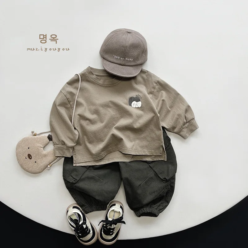 Spring New Baby Boys Cargo Pants Children Loose Pocket Trousers Cotton Fashion Toddler Girls Solid Casual Pants Kids Clothes