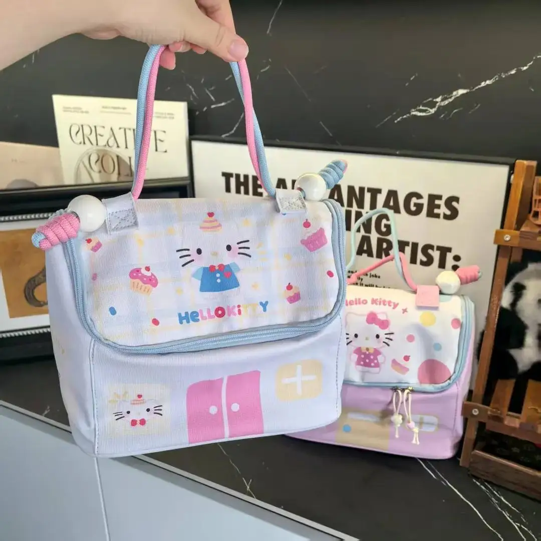 

Hello Kitty Sanrio Cute Cosmetic Bag Kawaii Y2K Cartoon Travel Portable Handbag Toiletries Cosmetic Storage Bag Girls Gifts