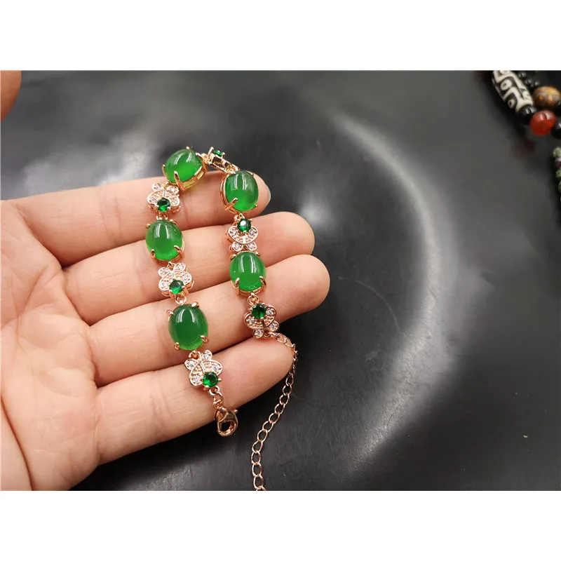 Inlaid Red Women, Green Agate Bracelet, Vintage Ethnic Style 5